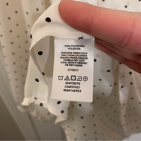 Loft White Long Sleeve Keyhole Tie Neck Blouse Polka Dot Print Size XL - Picture 5 of 7